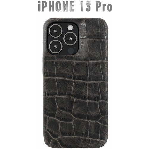 Чехол для IPhone 13 Pro из кожи текстура крокодил темно коричневый