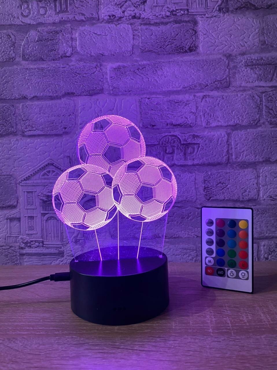 3D Светильник 3 футбольных мяча .. С пультом - фотография № 6