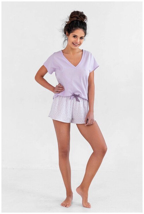 Пижама женская SENSIS Serenity, футболка и шорты, хлопок 100%, сиреневый (Размер: XL)