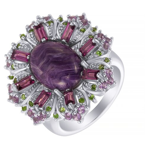 фото Element47 кольцо из серебра 925 пробы с чароитами, родолитами, хромдиопсидом и аметистами r-04232-00-s02_ko_am_cr_hd_rh_001_wg, размер 17.5