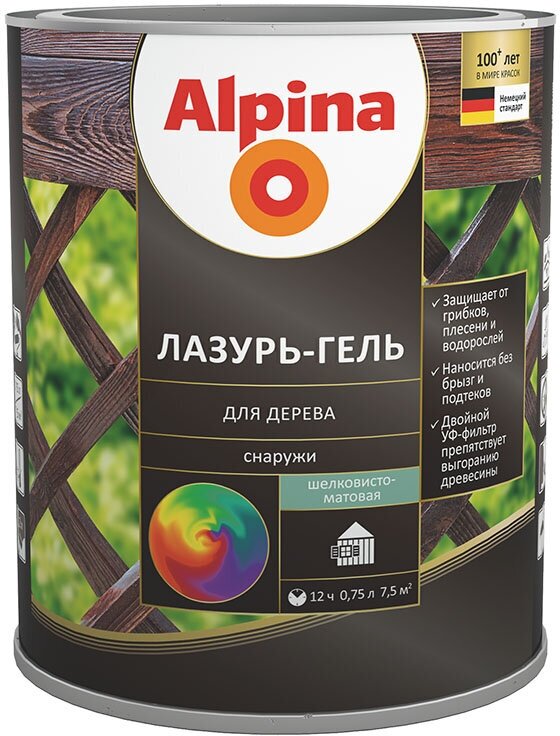 Alpina / Альпина лазурь гель для древесины снаружи помещения 10л орех