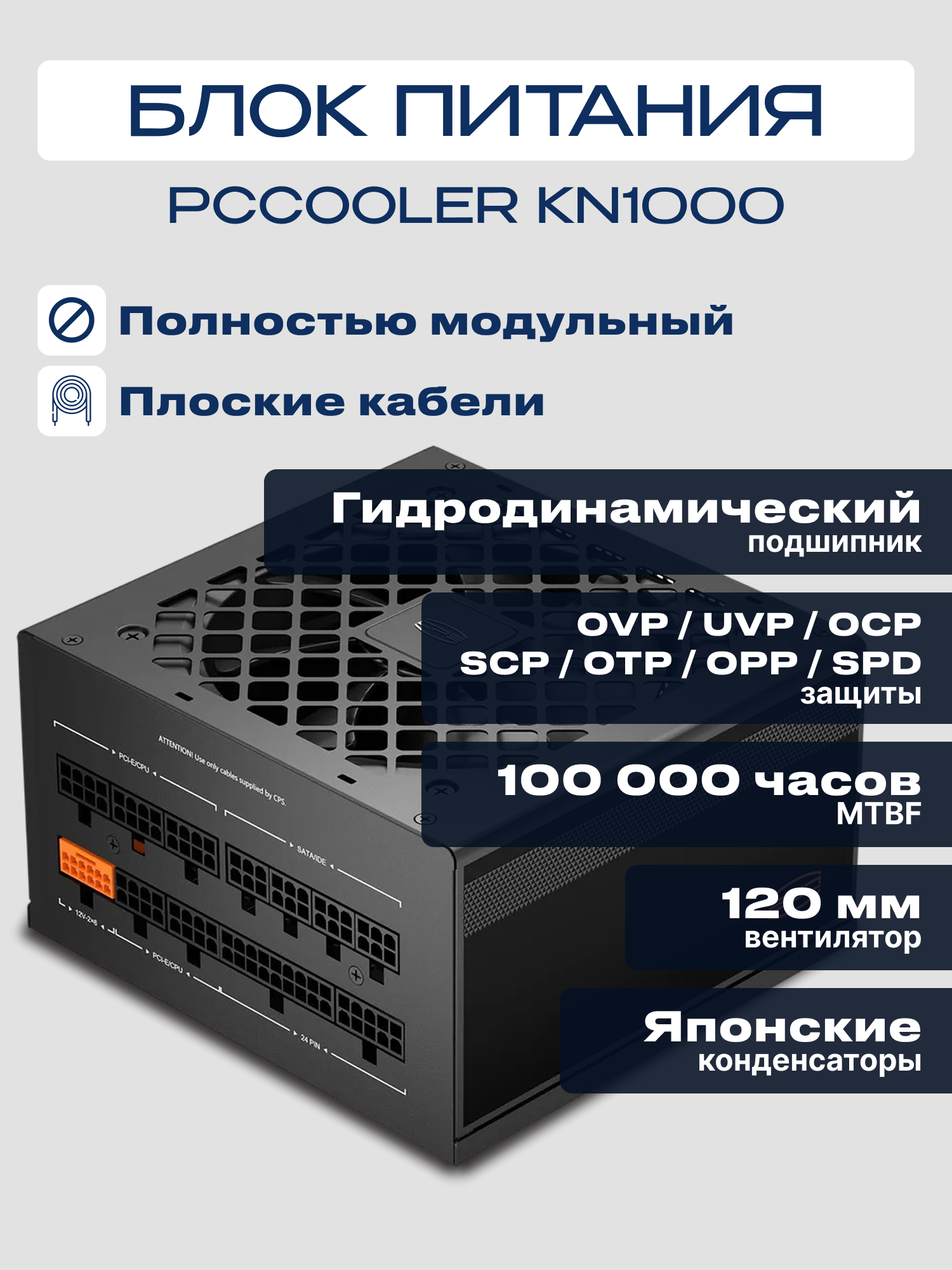 Блок питания PCCOOLER KN1000, ATX, 1000 Вт, 80+GOLD (P3-KN1000-G1F)