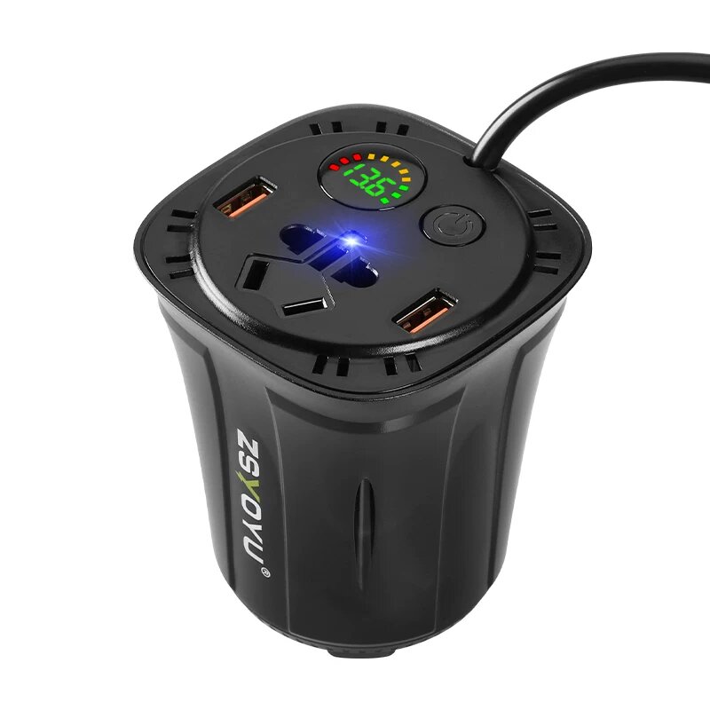 Автомобильный инвертор 12В в 220В с USB-портом, зеленый цвет, эффективный для телефонов и ноутбуков