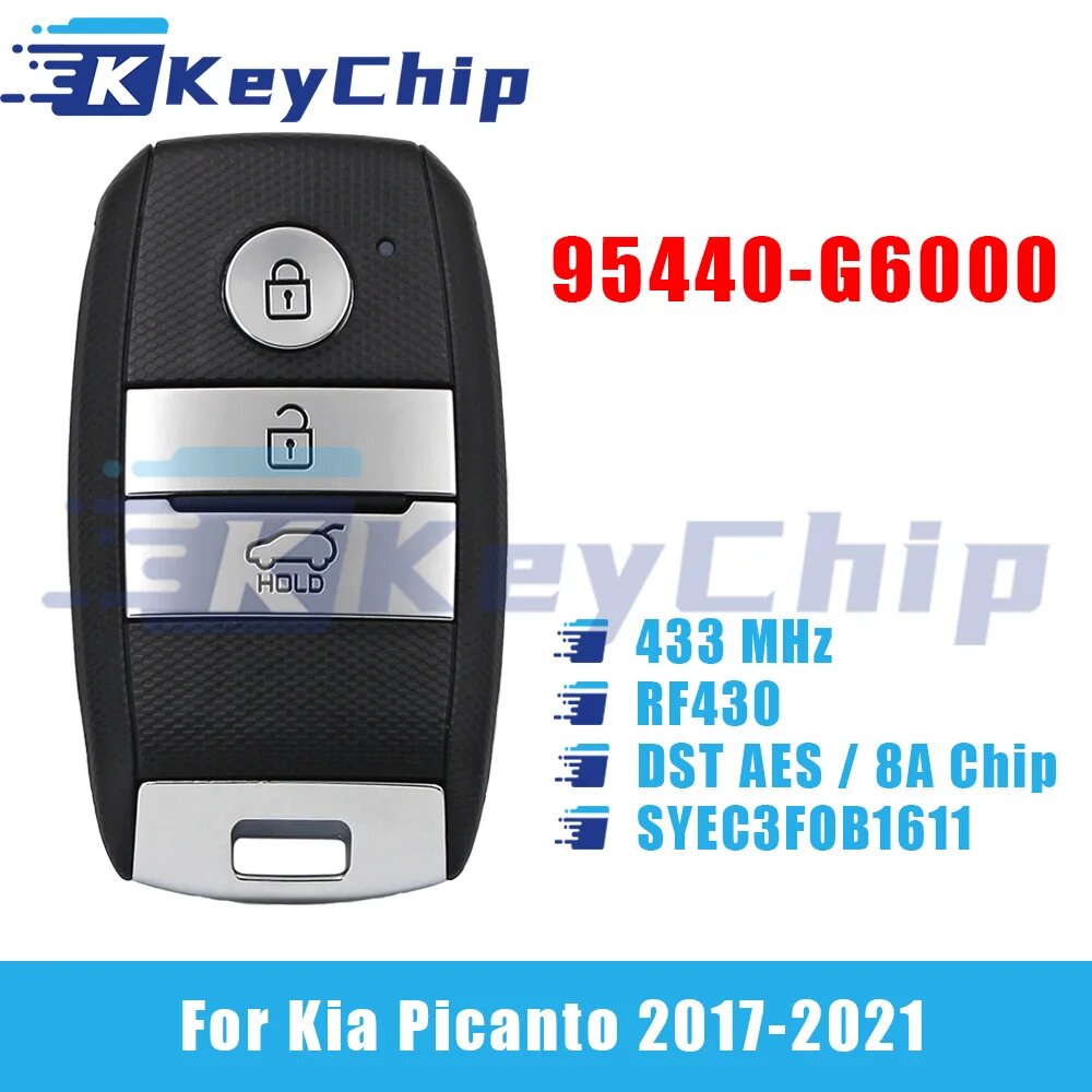 KeyChip Pro для Kia Picanto 2017-2021, 3 кнопки, умный автомобильный ключ, 433 МГц, RF430 DST AES, 8A, чип 95440-G6000 SYEC3FOB1611