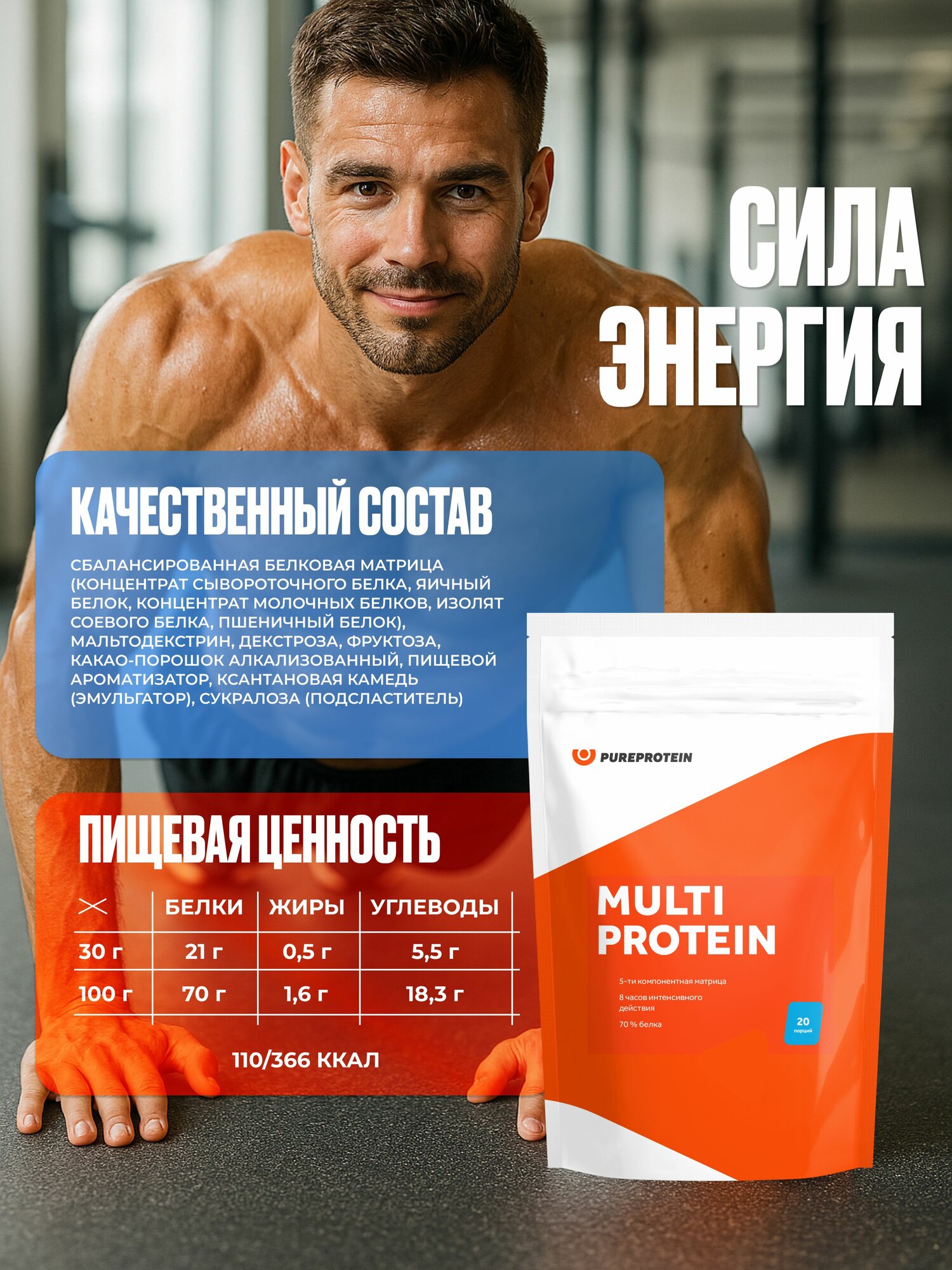Протеин PUREPROTEIN многокомпонентный протеиновый коктейль, двойной шоколад, 33 порции, 1000г — фото 1