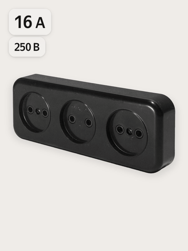 Изображение товара Розетка трехместная / Розетка накладная 250V 16А, черный, Брест Stekker PST16-50-20 39700