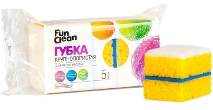 Губка мытья для посуды Fun Clean / Фан Клин Fashion Collection крупнопористая, поролон, в упаковке 5шт. / товары для кухни и дома
