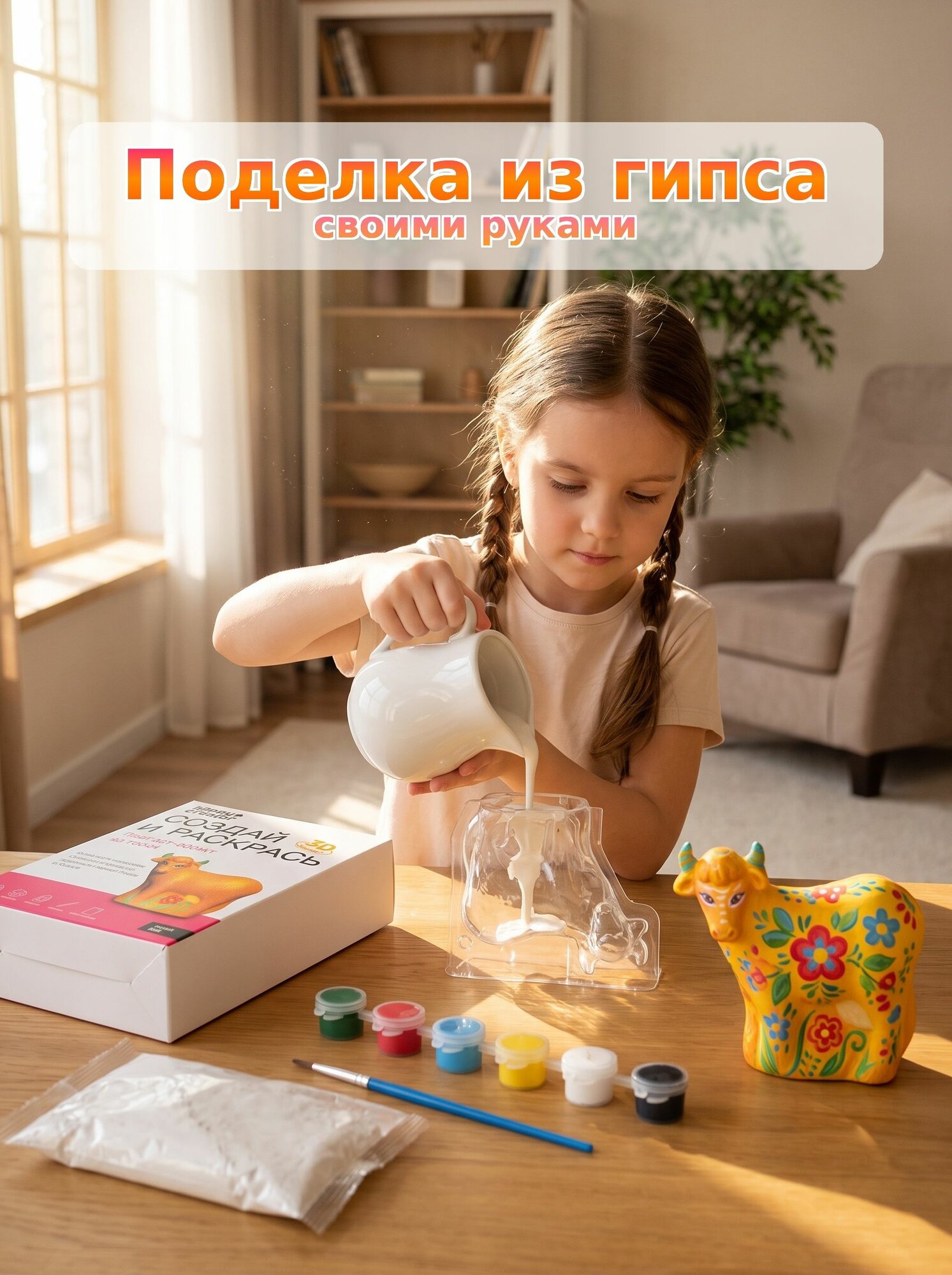 Набор для творчества и раскрашивания из гипса "Коровка". Поделки из гипса для детей