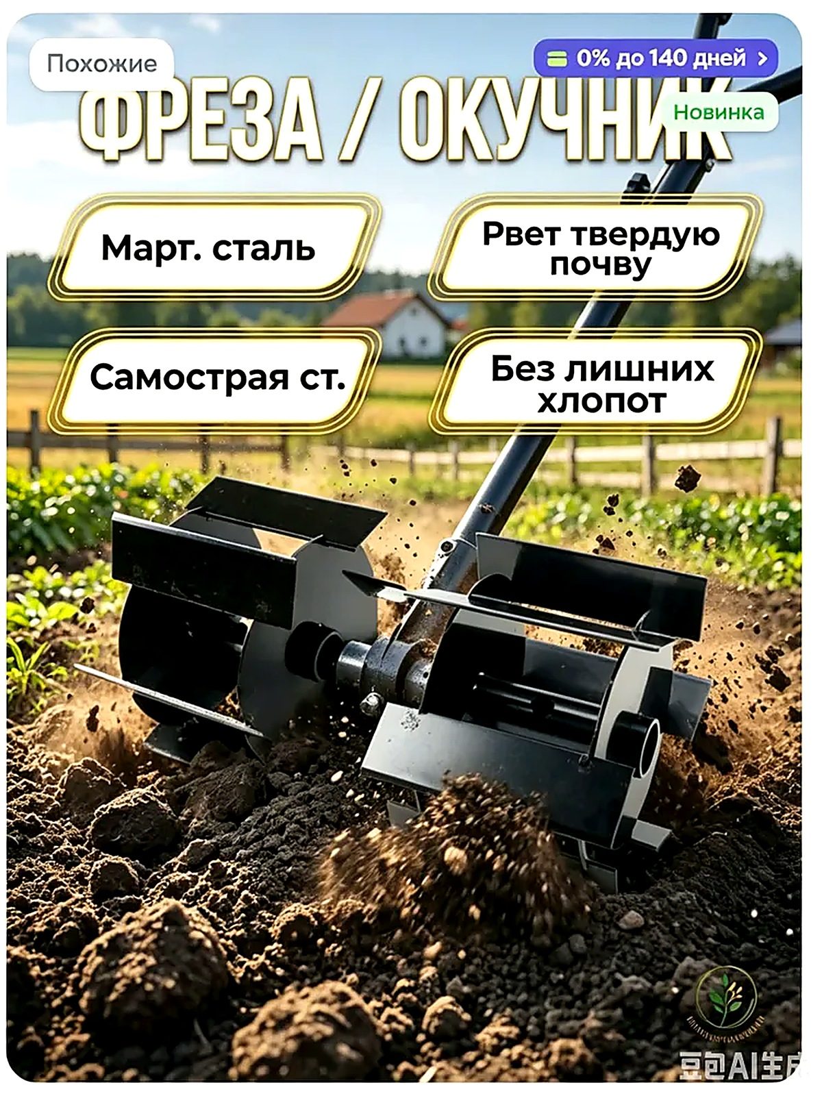 Насадка-культиватор для триммера рыхлитель из марганцовистой стали для почвы, грядок и прополки