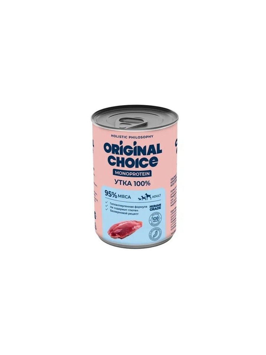 ORIGINAL CHOICE Консервы для собак всех пород MONOPROTEIN ADULT утка 100%, 340 г