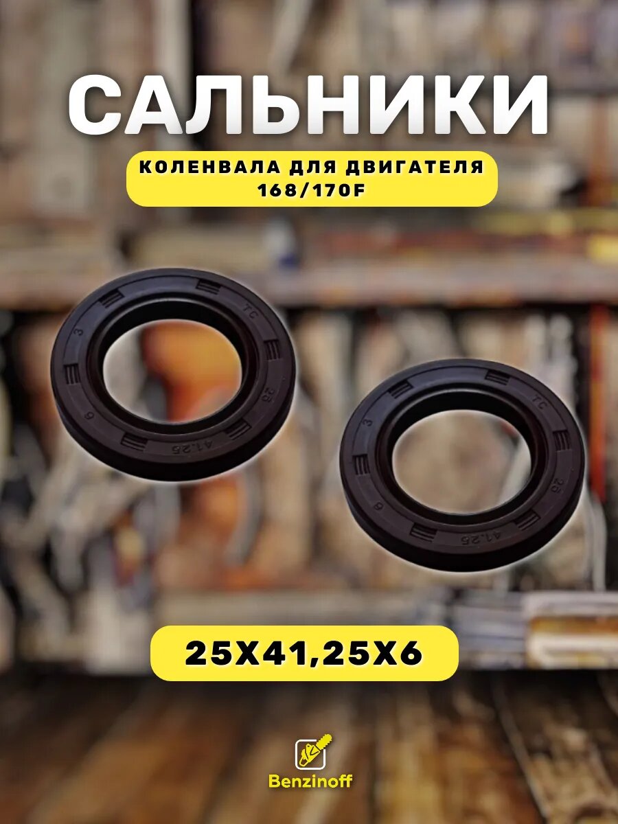 Сальник коленвала 168F, 170F, GX160 (25х41,25х6 - 2 шт.)