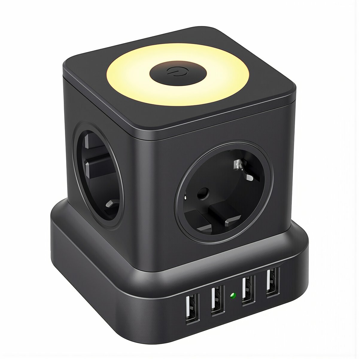 Компактный сетевой фильтр для стола куб евро с розетками 4USB ночник защита от перегрузки кабель 1.8м путешествия офис дом, Евро-кубовая розетка обычная с ночником / 4 розетки