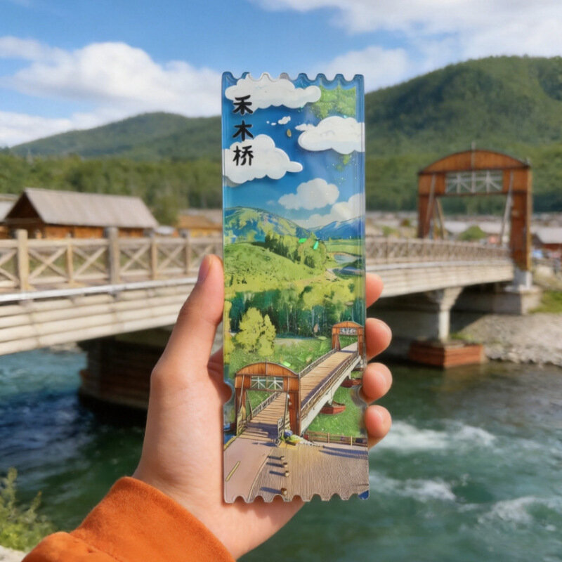 Синьцзян, озеро Сайлим, магнит на холодильник, город Канас, Китай, акриловый, культурно-творческий, с эффектом текучего песка, сувенир.