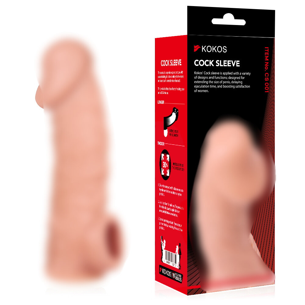Насадка на пенис Kokos Cock Sleeve CS 001 M телесного цвета, реалистичная текстура, ТПЕ, 15.6 см, увеличение объема