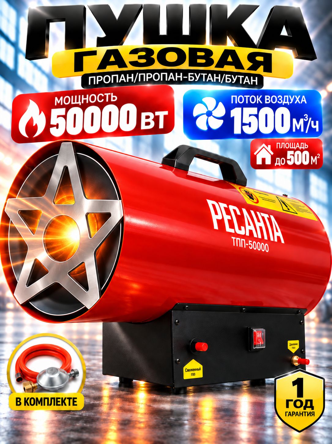 Газовая пушка тепловая РЕСАНТА ТГП-50000 (газовая пушка 50 квт)
