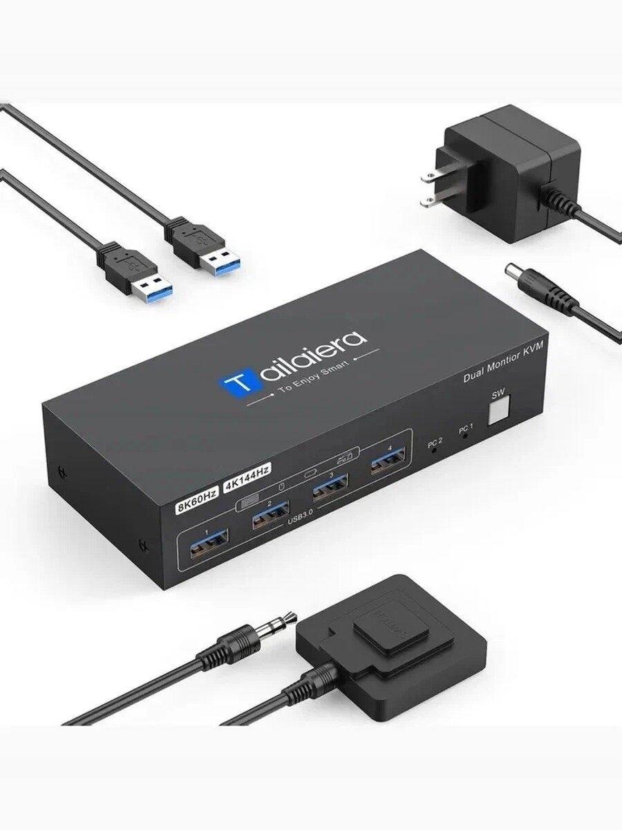 8K двойный HDMI USB 3.0 КVМ переключатель 2 монитора 2 компьютера, 8K@60Hz/4K@144Hz- Tailaiera