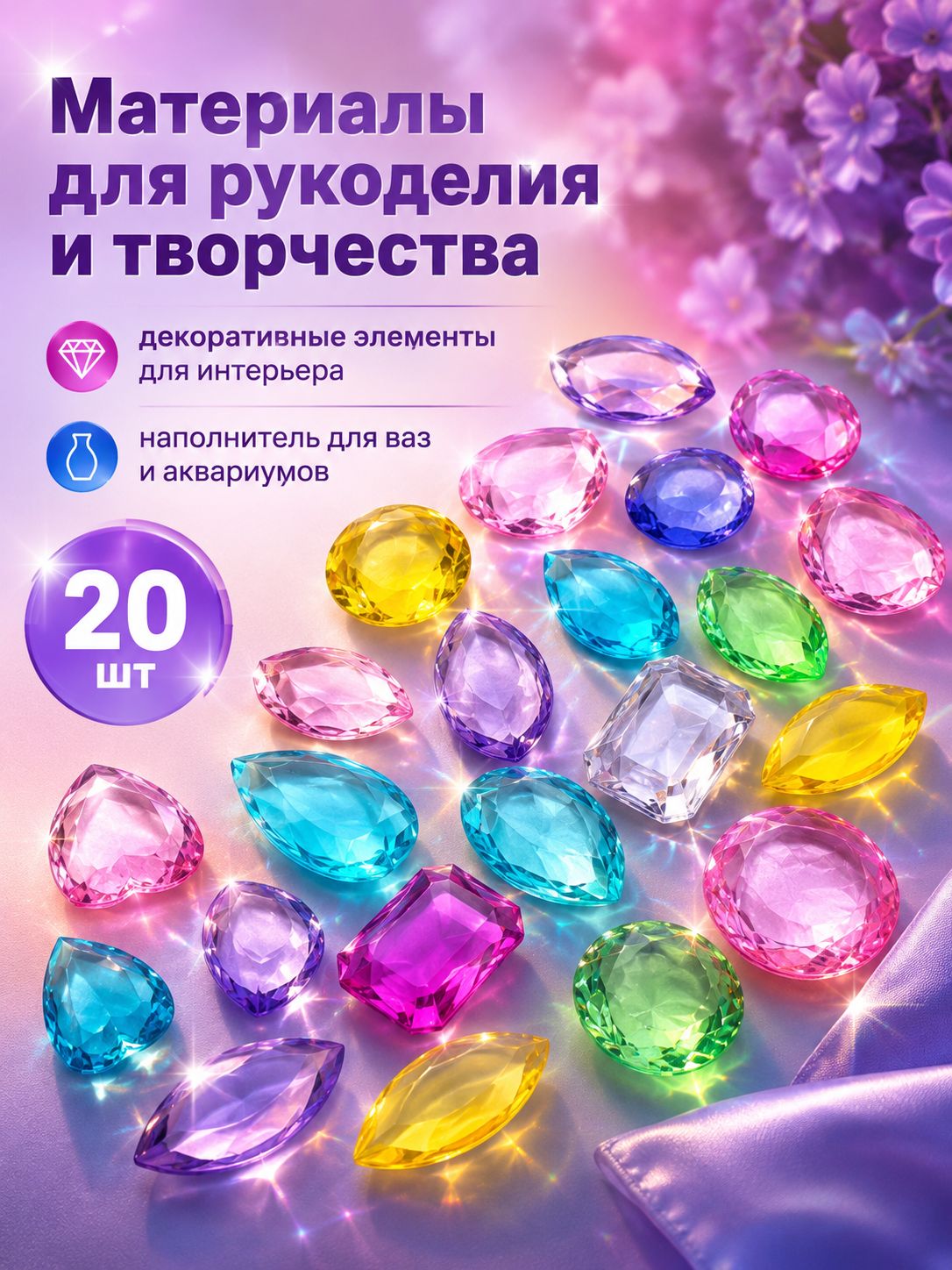 Декоративные кристаллы алмазы, камушки марблс, наполнитель для ваз