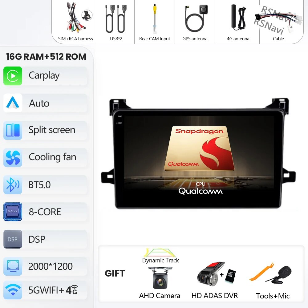 Автомагнитола Android 16 Carplay BT для Toyota Prius XW50 2015-2020, 2K 16G-512G CAM DVR