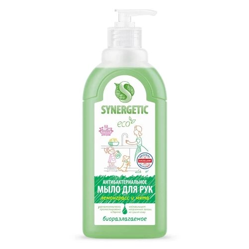 Synergetic Жидкое мыло антибактериальное Synergetic (Синергетик) Лемонграсс и мята, дозатор, 500 мл