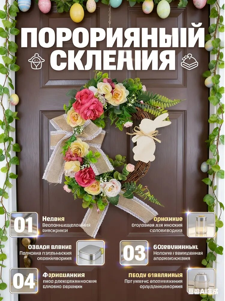 Праздничный венок Милый кролик украшение для двери и стола, создающее атмосферу Пасхи