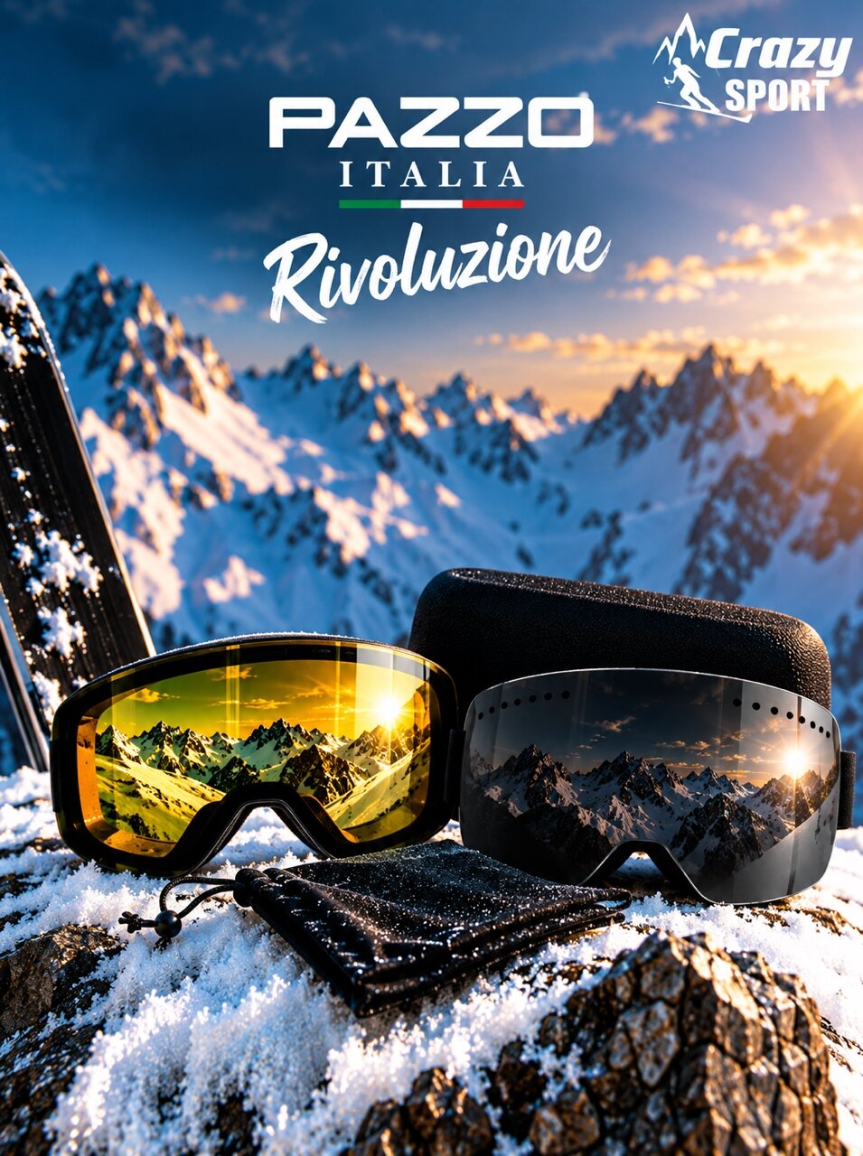 PAZZO Горнолыжная маска ITALIA Rivoluzione BLACK/BLACK/RED (22/23)