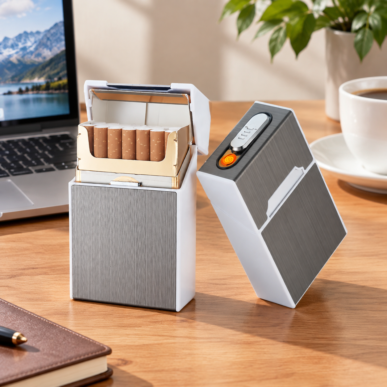 Портсигар металлический с USB зажигалкой, на магните, цвет серебро, 10х6х3 см, FatCat (Цвет товара: серебристый; Объем: 0.18 л)