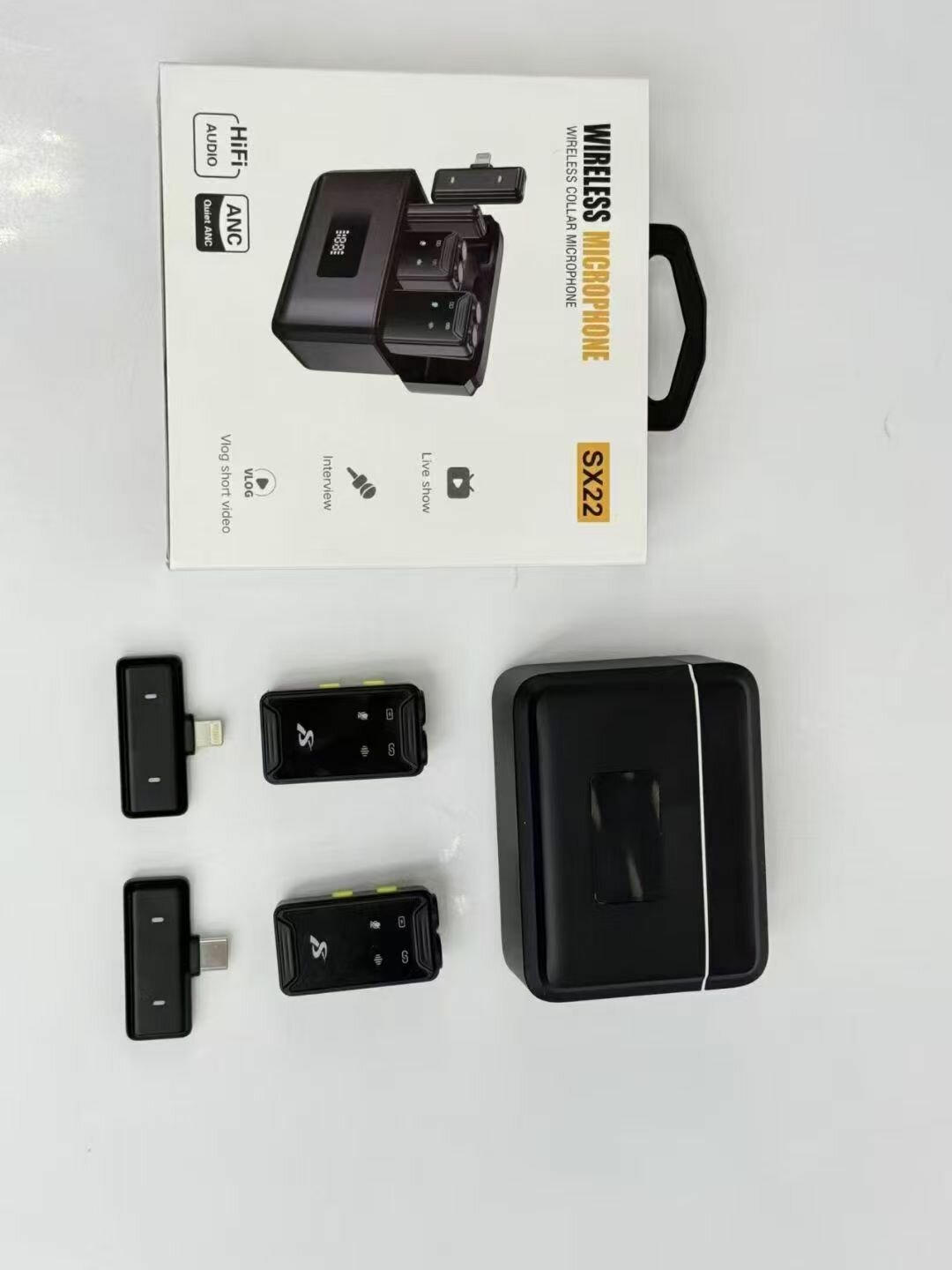 Беспроводной петличный микрофон SX22 Type-C и Lightning с зарядным кейсом для записи на смартфоне