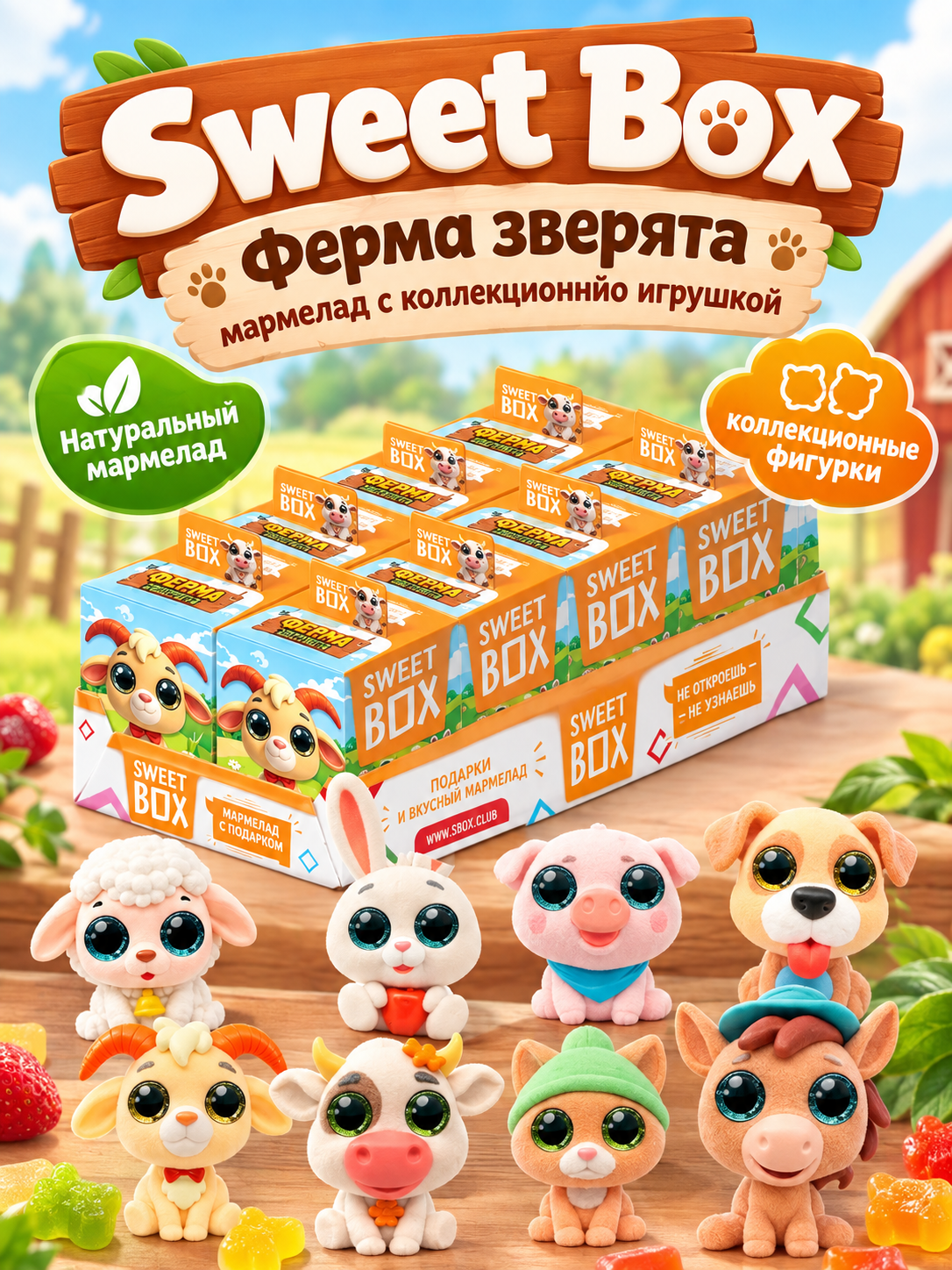 Свитбокс Sweet box Зверята Ферма. Мармелад с игрушкой в коробочке, 10шт. по 10г.