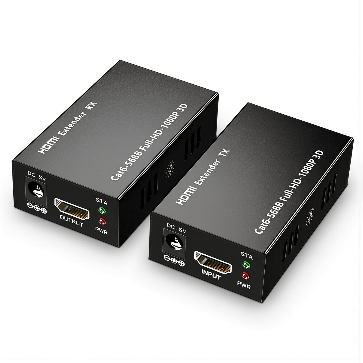 Удлинитель видеосигнала HDMI до 60 метров комплект передатчик приемник черный металл