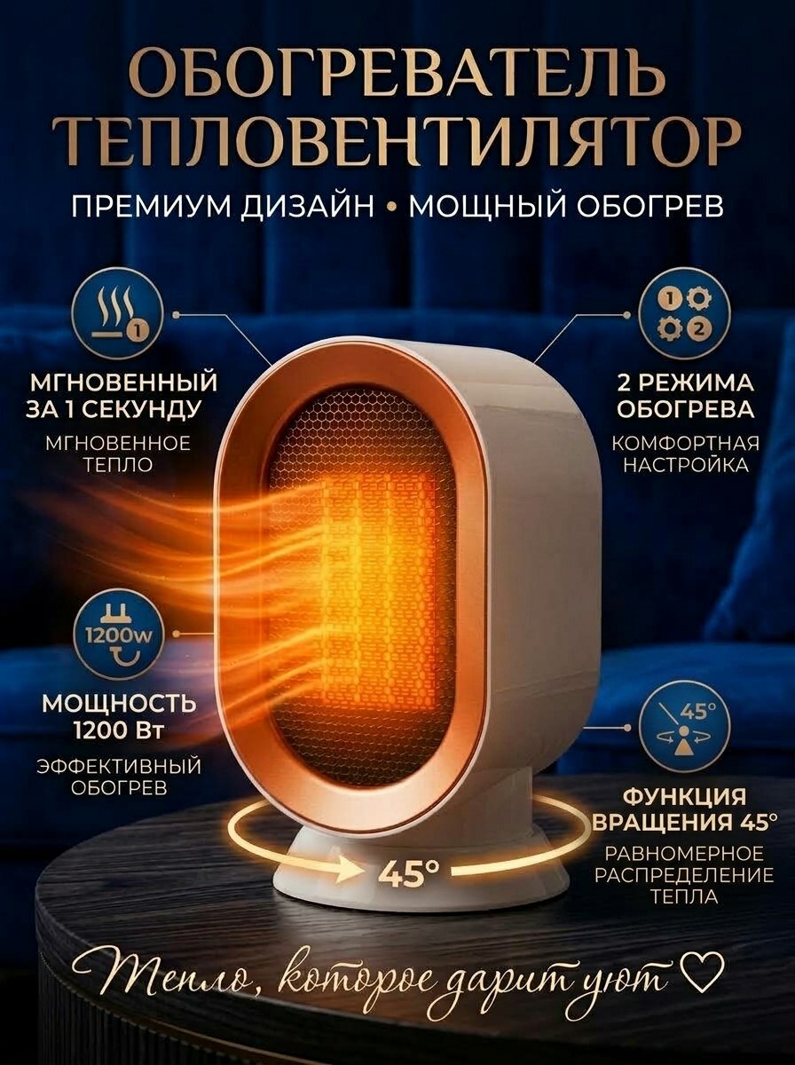 Обогреватель для дома, тепловентилятор электрический настольный, напольный