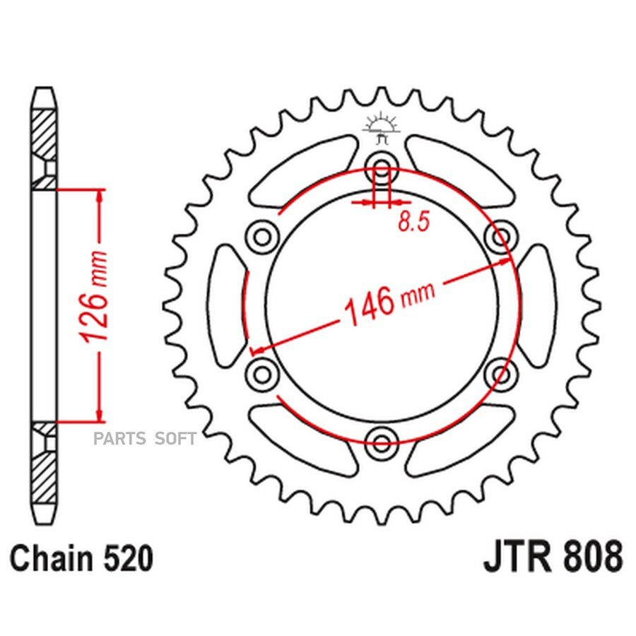 Звезда мотоциклетная JT JTR808 48SC от официального дистрибьютора, JT SPROCKETS, артикул JTR80848SC