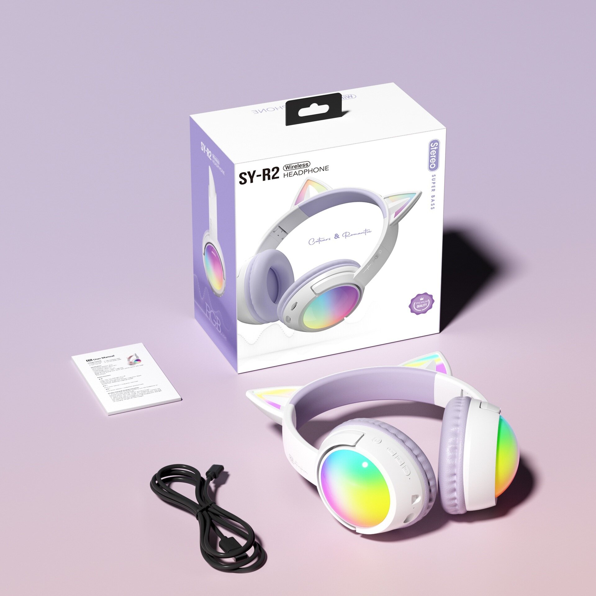 Беспроводная Bluetooth гарнитура для гейминга с кошачьими ушами и LED подсветкой, микрофон для стриминга на ПК и