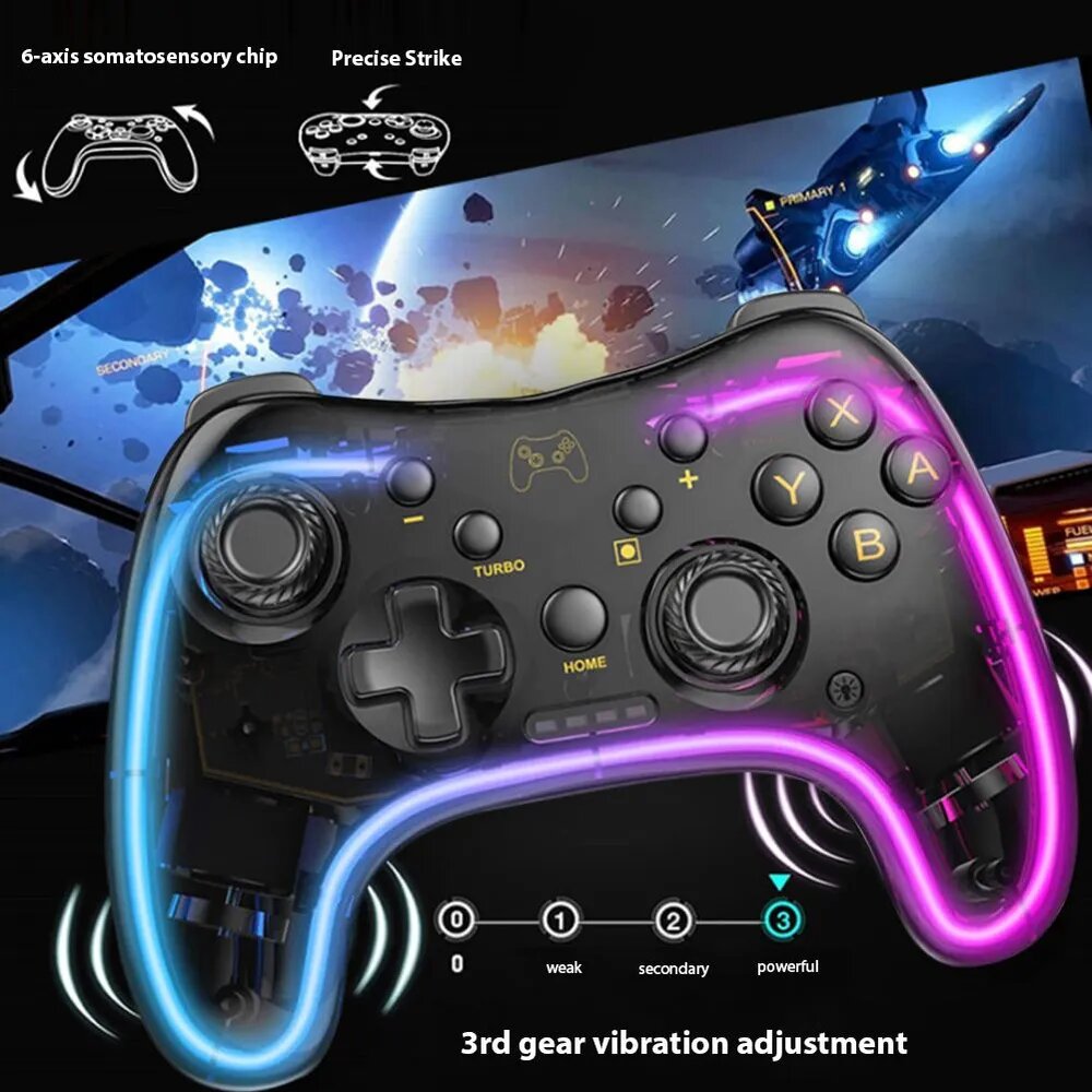 Беспроводной геймпад для Nintendo Switch с регулируемой вибрацией и прозрачным дизайном