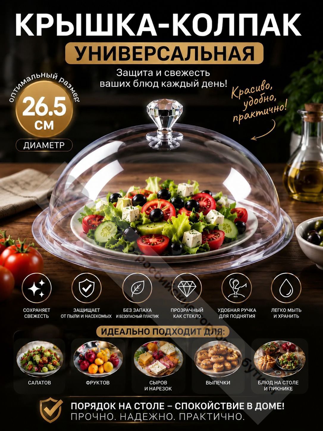 Тортница "Стеклянные крышки для блюд", диаметр 26.5 см, 1 шт