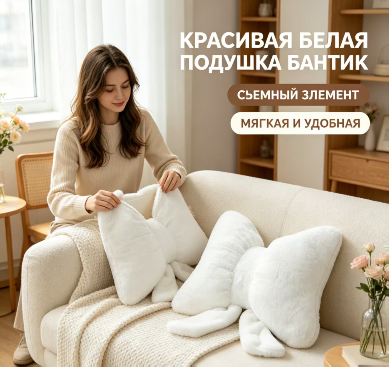 Декоративная подушка, хлопковая, размером 30 см × 40 см, розового цвета, одна штука.