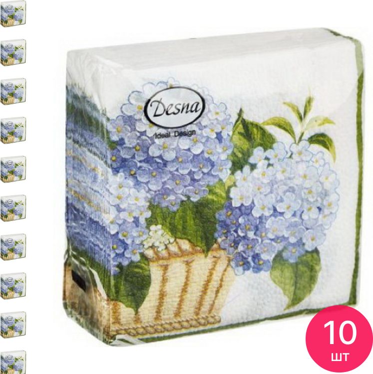 Салфетки бумажные DESNA / Десна Ideal Design Гортензия однослойные целлюлоза белые 25x25см в упаковке 40шт. (комплект из 10 шт)