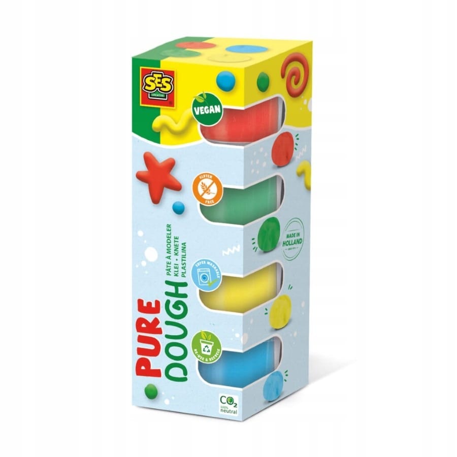 Пластилин SES Creative Pure Dough, масса для лепки, 4x90 г, разноцветный