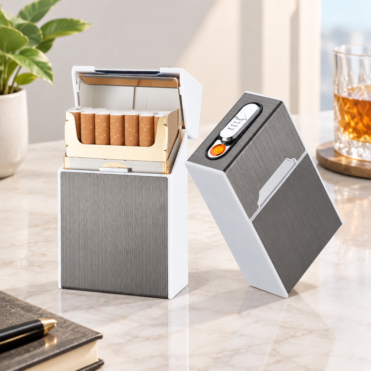 Портсигар металлический с USB зажигалкой, на магните, цвет серебро, 10х6х3 см, FatCat (Цвет товара: серебристый; Объем: 0.18 л)