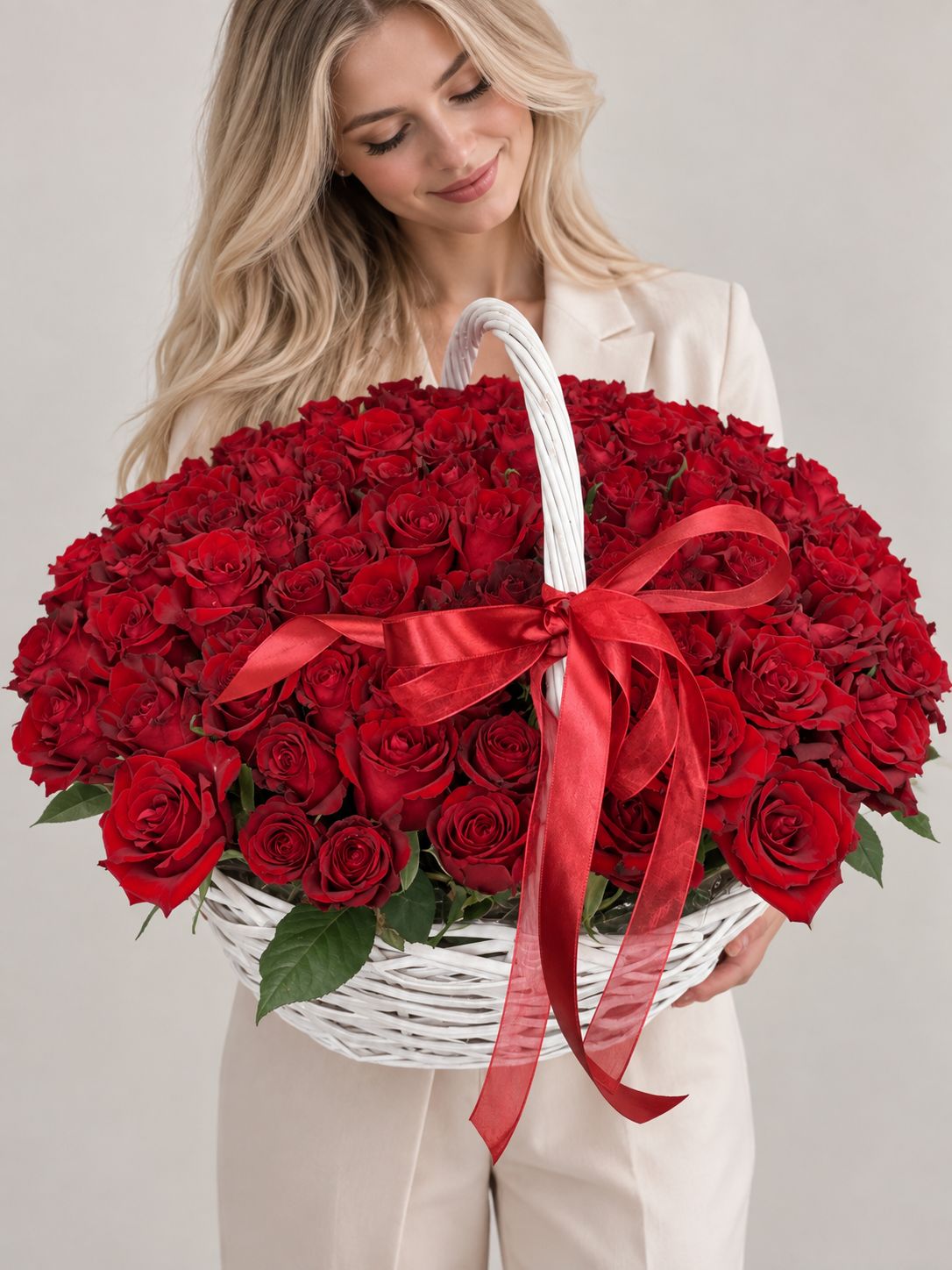 Корзина из 101 красной розы