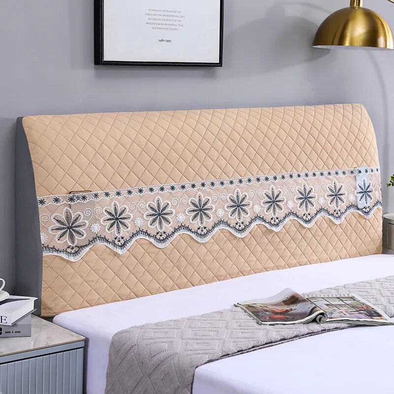 Эластичная наволочка для изголовья кровати Lucky Style Beige для 2,1 м кроватей, подходит до 63 см высоты, пылезащитная