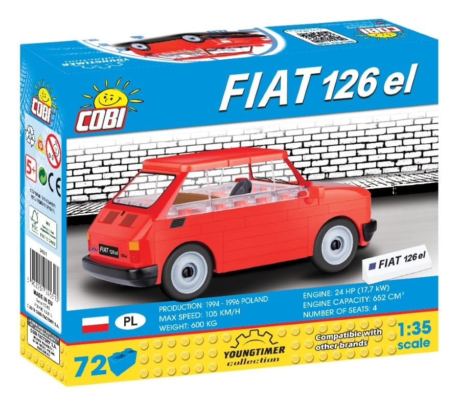 Игрушечная машинка Cobi Ma y Fiat 126P 1994-1999, белый, 72 элемента