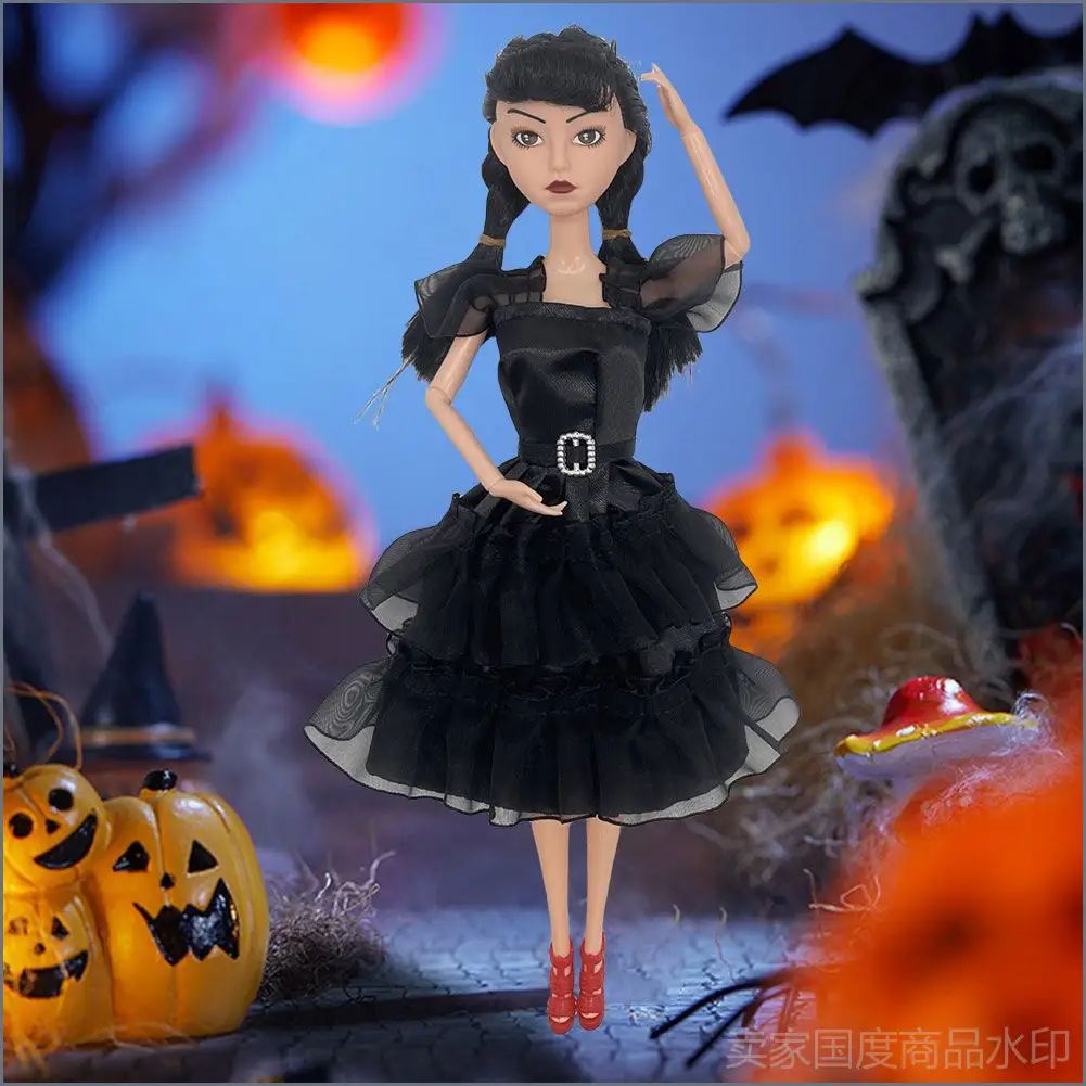 Кукла Wednesday Addams из Семейки Адамс с подвижными суставами в чёрном платье