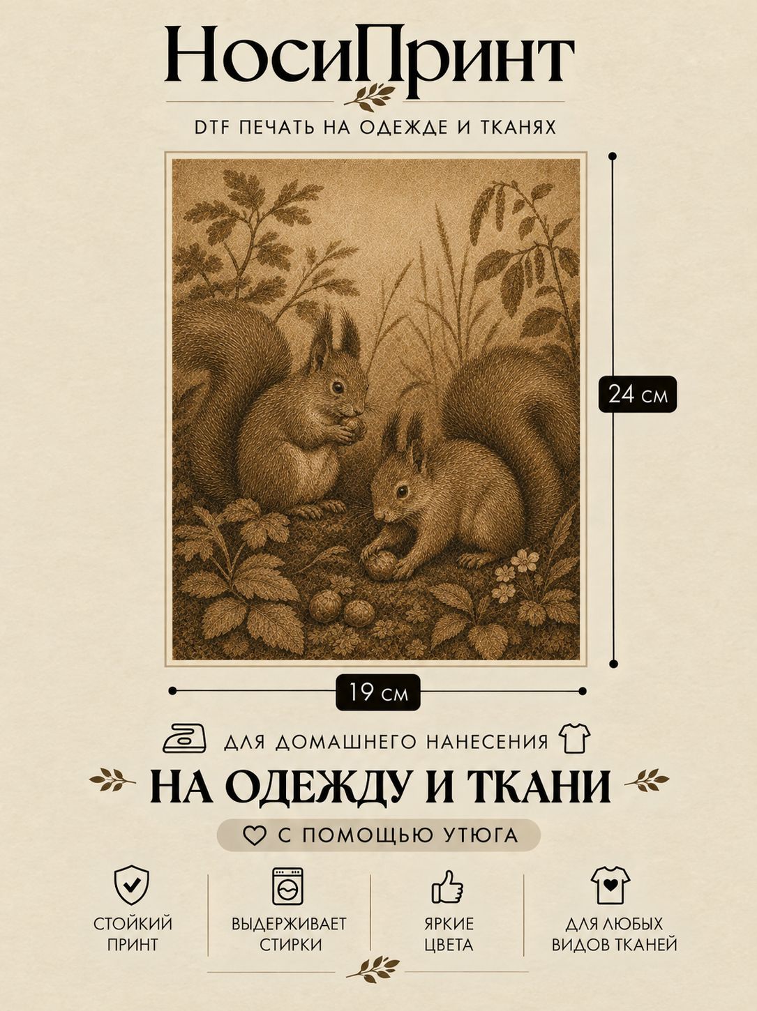 Термонаклейка для одежды / Термотрансфер 24х19см Белки НосиПринт Animals