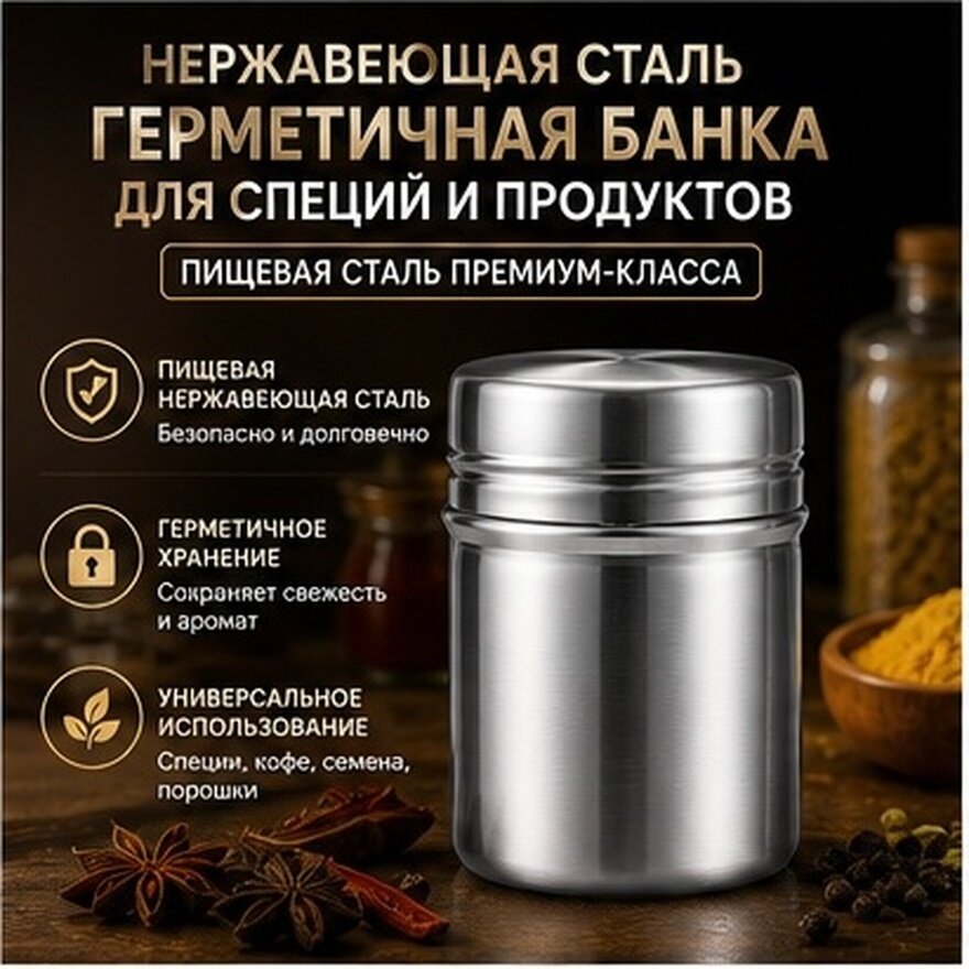 Сосуд из нержавеющей стали для сыпучих продуктов, серебристый
