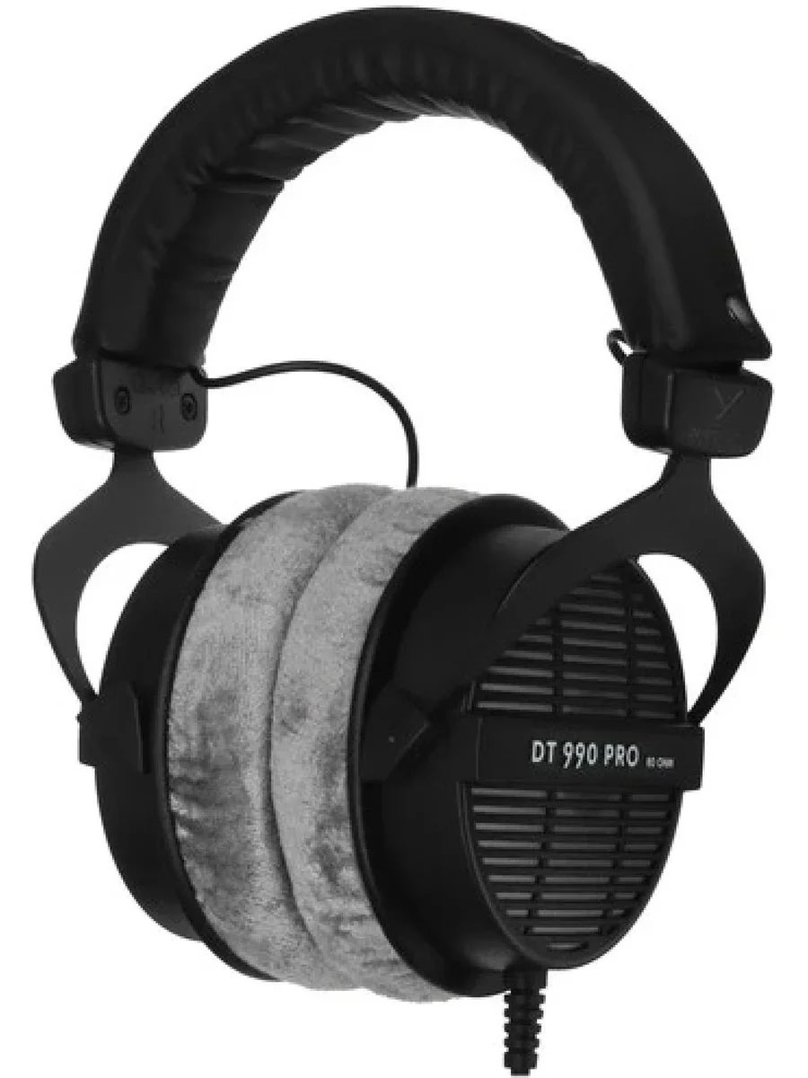 Проводные наушники Beyerdynamic DT 990 PRO 80 OHMS черный/серый, полноразмерные, открытая конструкция, велюровые амбушюры