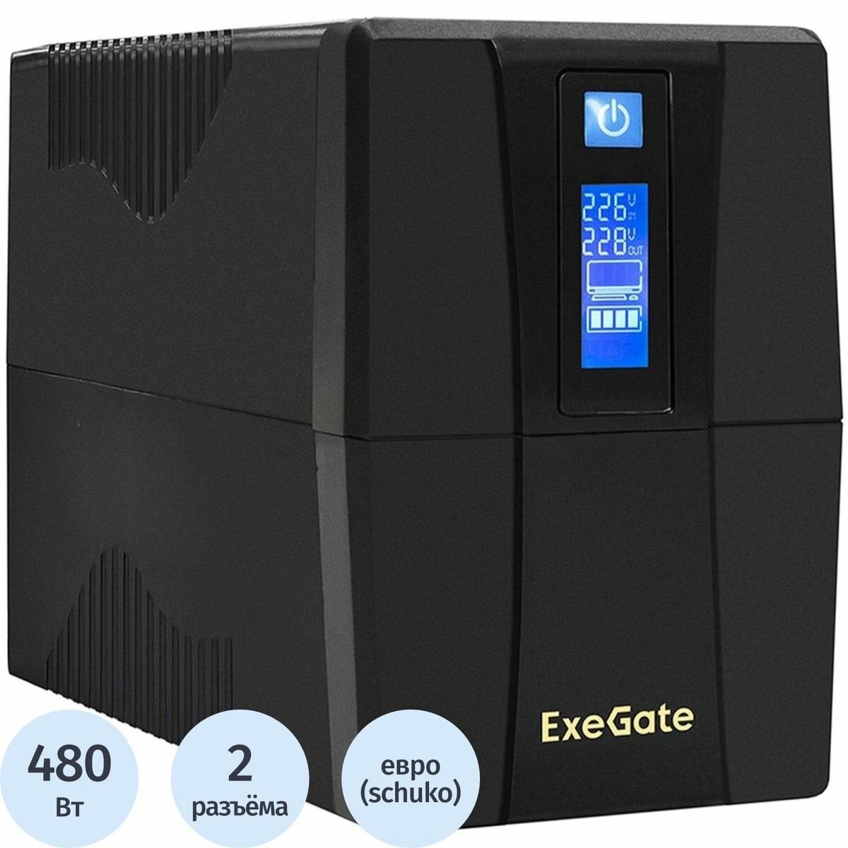 Источник бесперебойного питания ExeGate Power Smart ULB-800 800VA/480W, LCD, AVR, 2xEURO(EP212517RUS) (1897986)