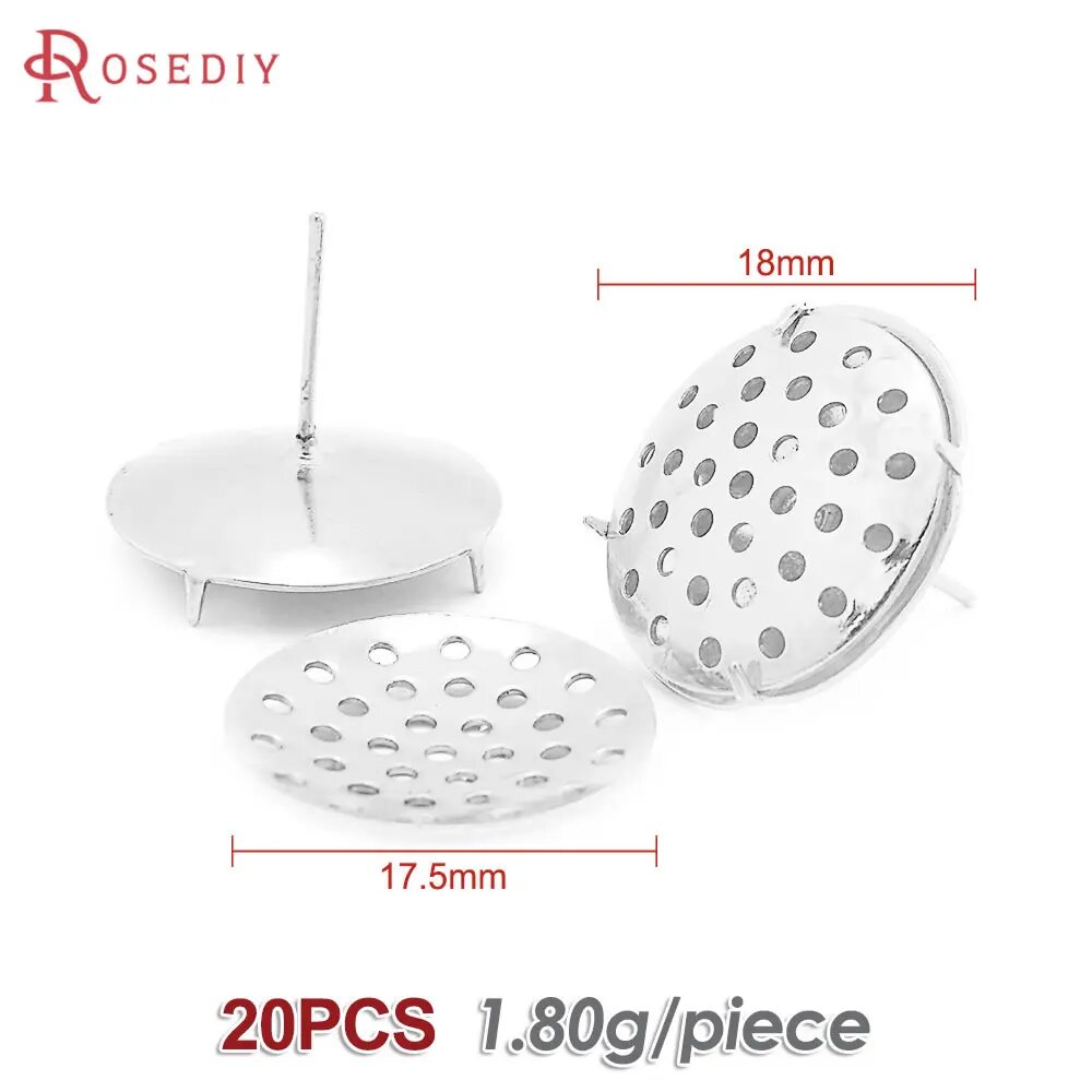 Латунные комбинированные круглые серьги-гвоздики Rosediy золотого цвета
