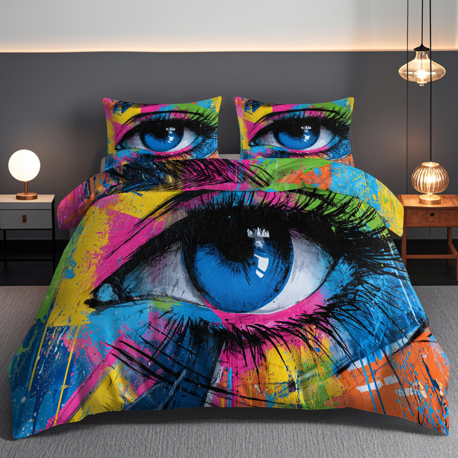 Комплект постельного белья 1.5/2-сп/Евро 3 предмета 200x220cm Граффити Яркий Mикрофибра 2 наволочки 70х70