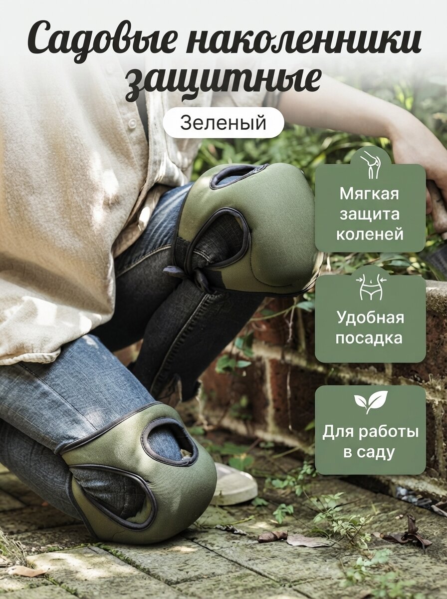 Наколенники садовые эластичные из неопрена и полиэстера для защиты коленей при работе в огороде, цвет зелёный, комплектация пара