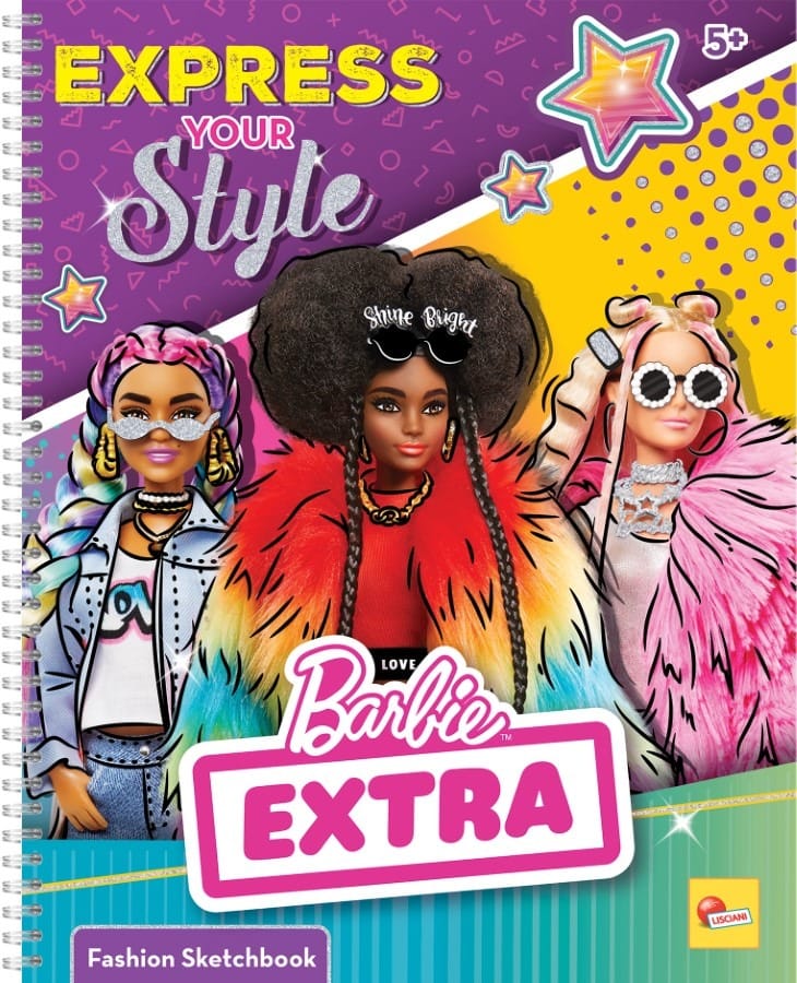 Набор для рисования Lisciani Barbie Express Your Style, скетчбук с наклейками, розовый